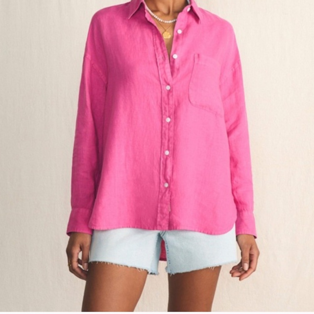 Faherty Laguna Relaxed 100% Linen Pink Button-Up Shirt Long Sleeve Womens XL